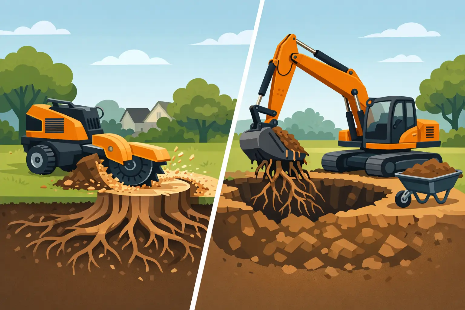 Root Grinding vs Excavation for Your Yard